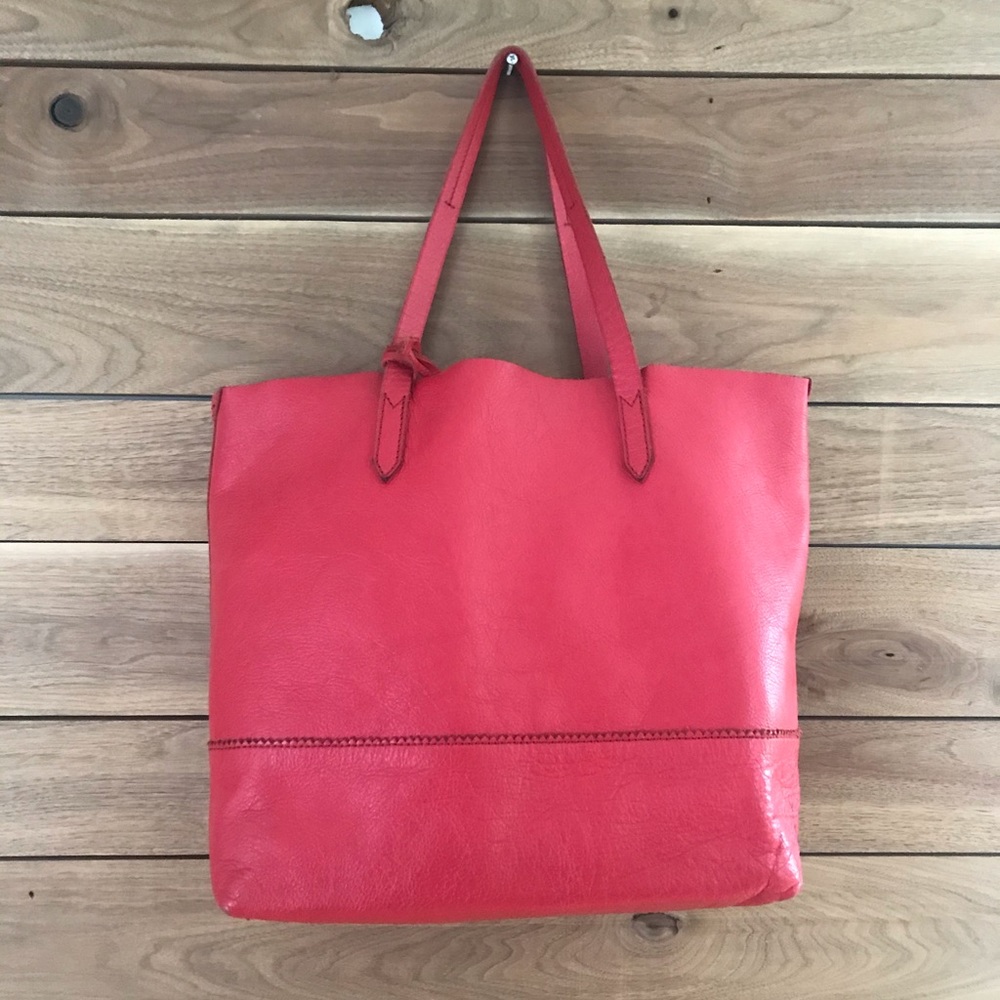 J.Crew Red Downing Leather Tote Bag